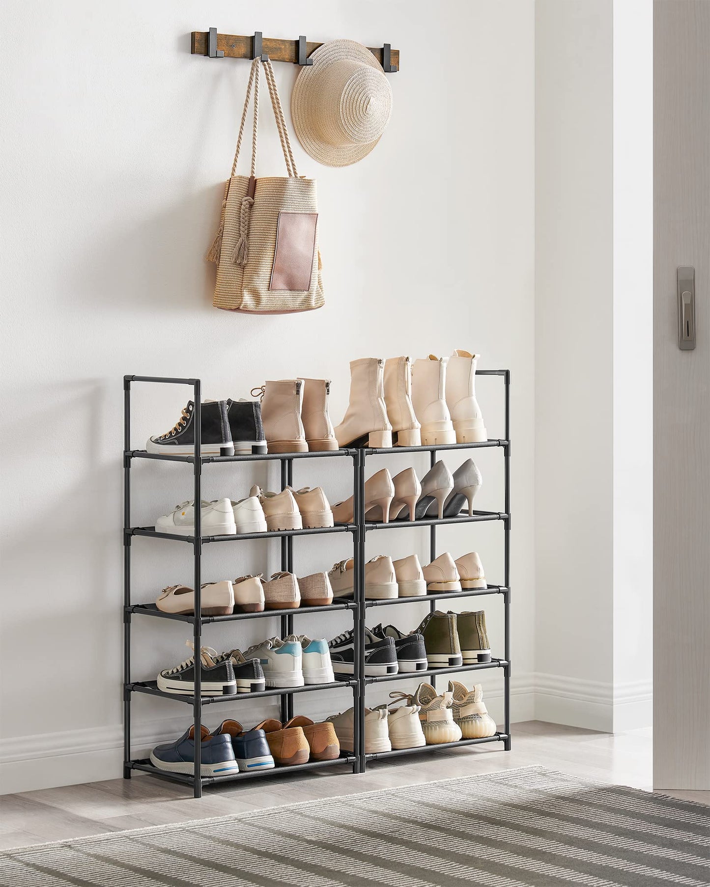 SONGMICS Shoe Rack, 10-Tier Shoe Shelf, Shoe Storage Organizer, 11 x 17.7 x 68 Inches, Metal Frame, Non-Woven Fabric Shelves, for Entryway, Bedroom, Black ULSH010B02