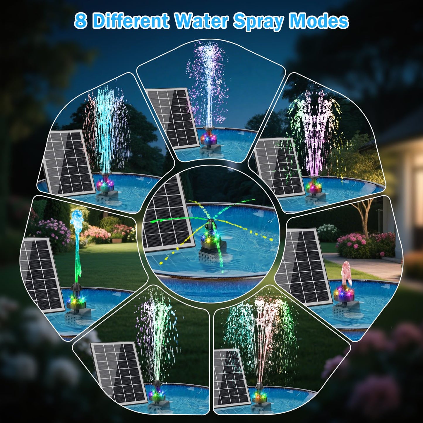 GAIZERL Solar Fountain Pump with Adjust Glass Panel, Upgrade 3.5W Solar Water Pump with Stake, 16.4ft Cable, 2000mAh Battery, Colorful Lights, Solar Powered Fountain Kits for Bird Bath, Hummingbird