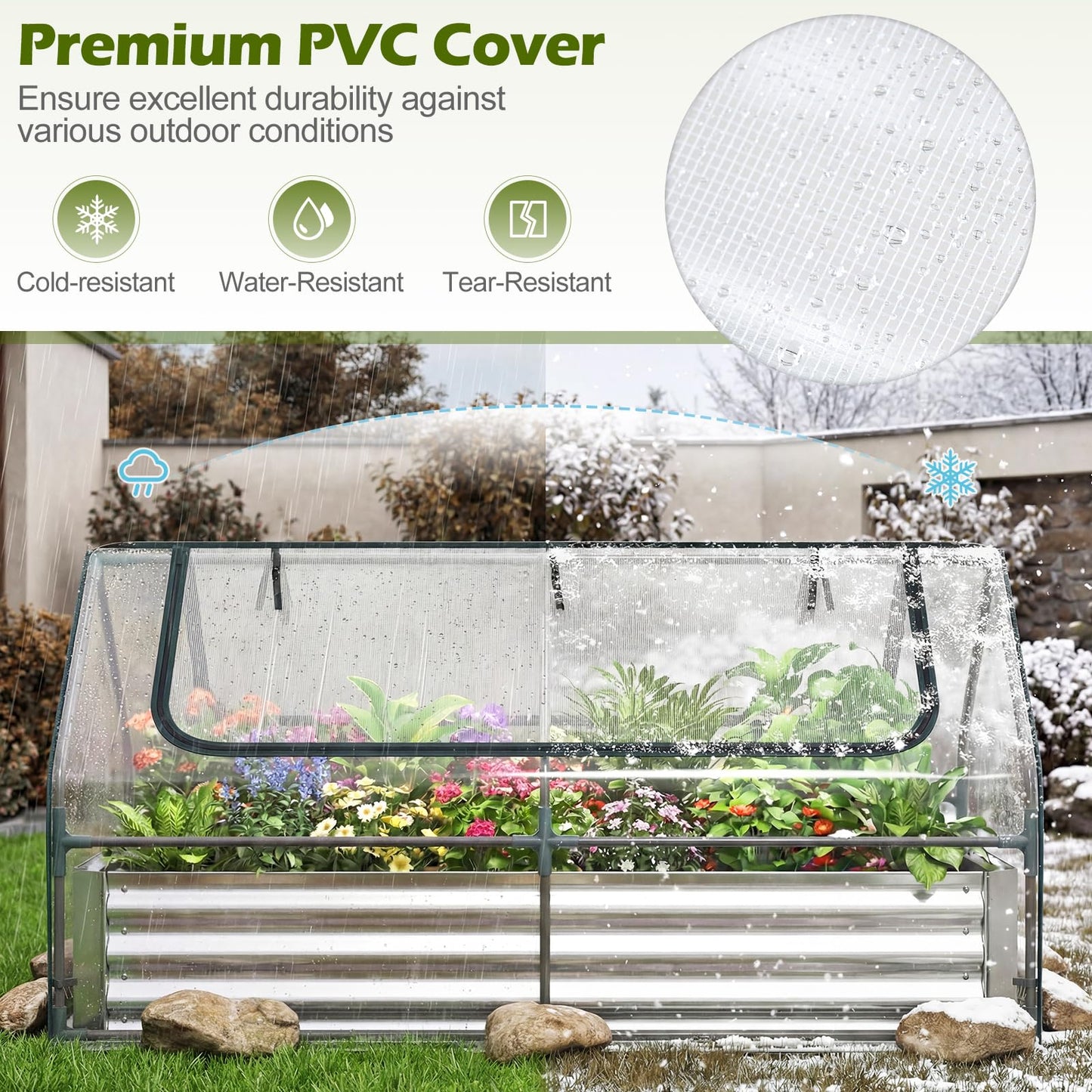 S AFSTAR Raised Garden Bed with Cover, 6FT x 3FT x 3FT Galvanized Bottomless Garden Bed with Greenhouse, Dual 2-Tier Roll-Up Windows, Easy Venting & Watering, Outdoor Metal Planter Box Kit with Cover
