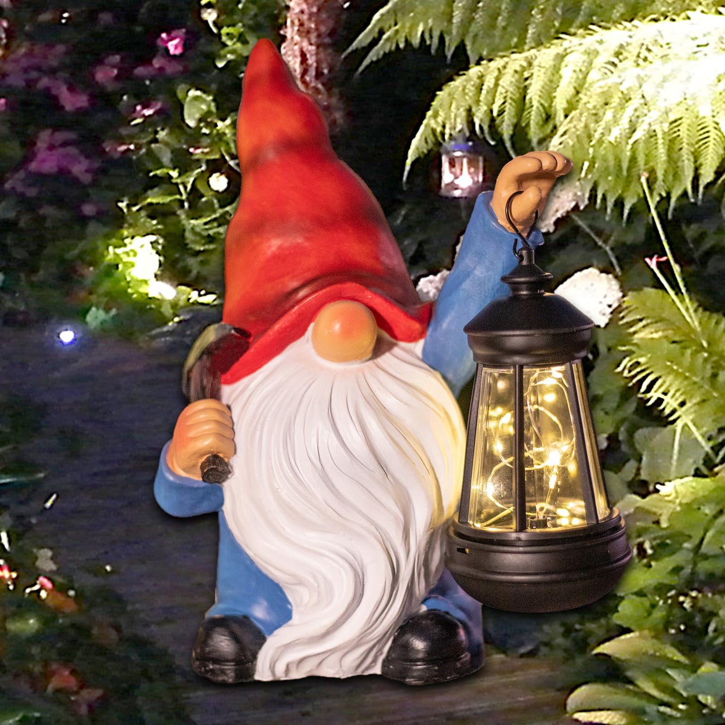 halp·ssfm Garden Gnome Statue Solar Light Outdoor Decorations Figurine with Lantern Led Shovel Sculpture Lawn Patio Yard Porch Outside Christmas Housewarming Gifts for Women Mother's Day Grandma