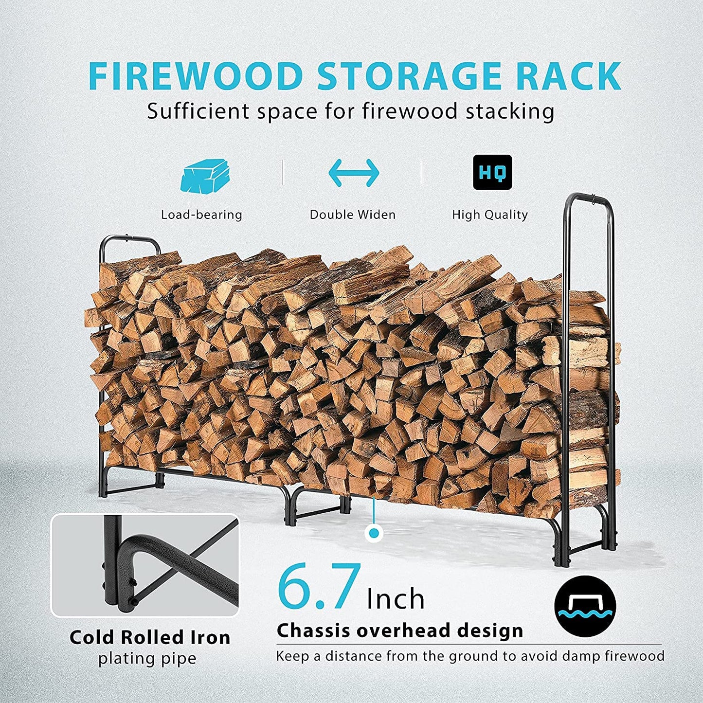 VIVOHOME 6ft Heavy Duty Indoor Outdoor Firewood Storage Log Rack with Cover Combo Set Black