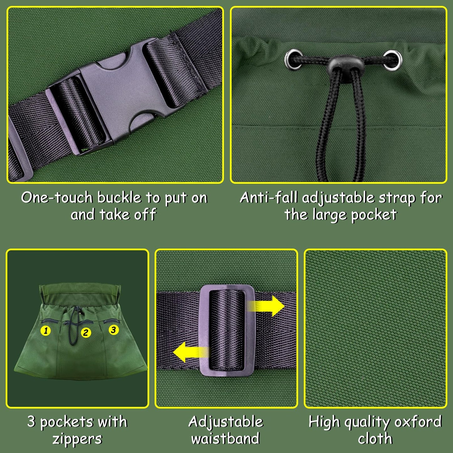 Sxdahran Gardening Apron, 4 Pockets for Harvesting Vegetables Eggs Half Garden Apron Unique Gift Garden Tools Organizer Green