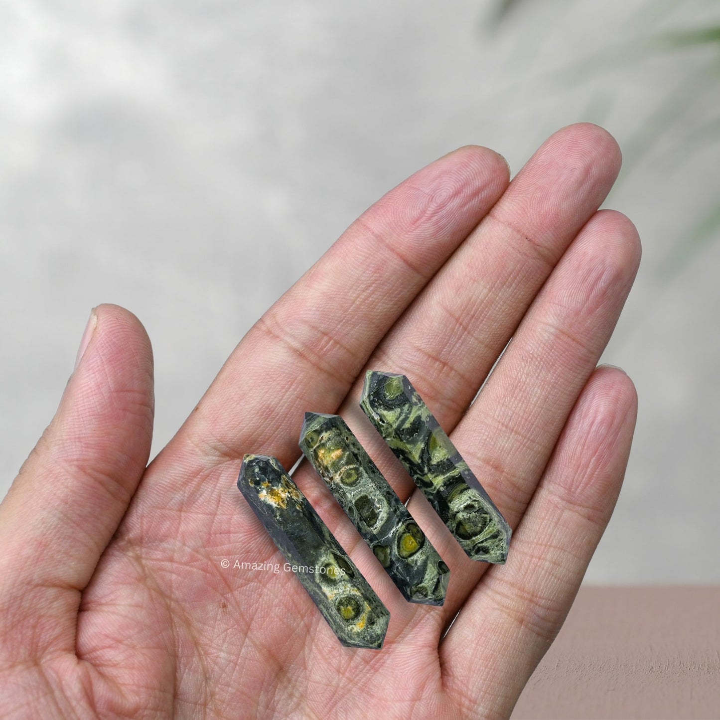 Amazing Gemstone Kambaba Jasper Crystal Points Bulk Healing Crystals - Pack of 3 Double Terminated Healing Wand Point Bulk Crystals for Crafts, Crystal Grid, DIY Work - - Beginners Gift