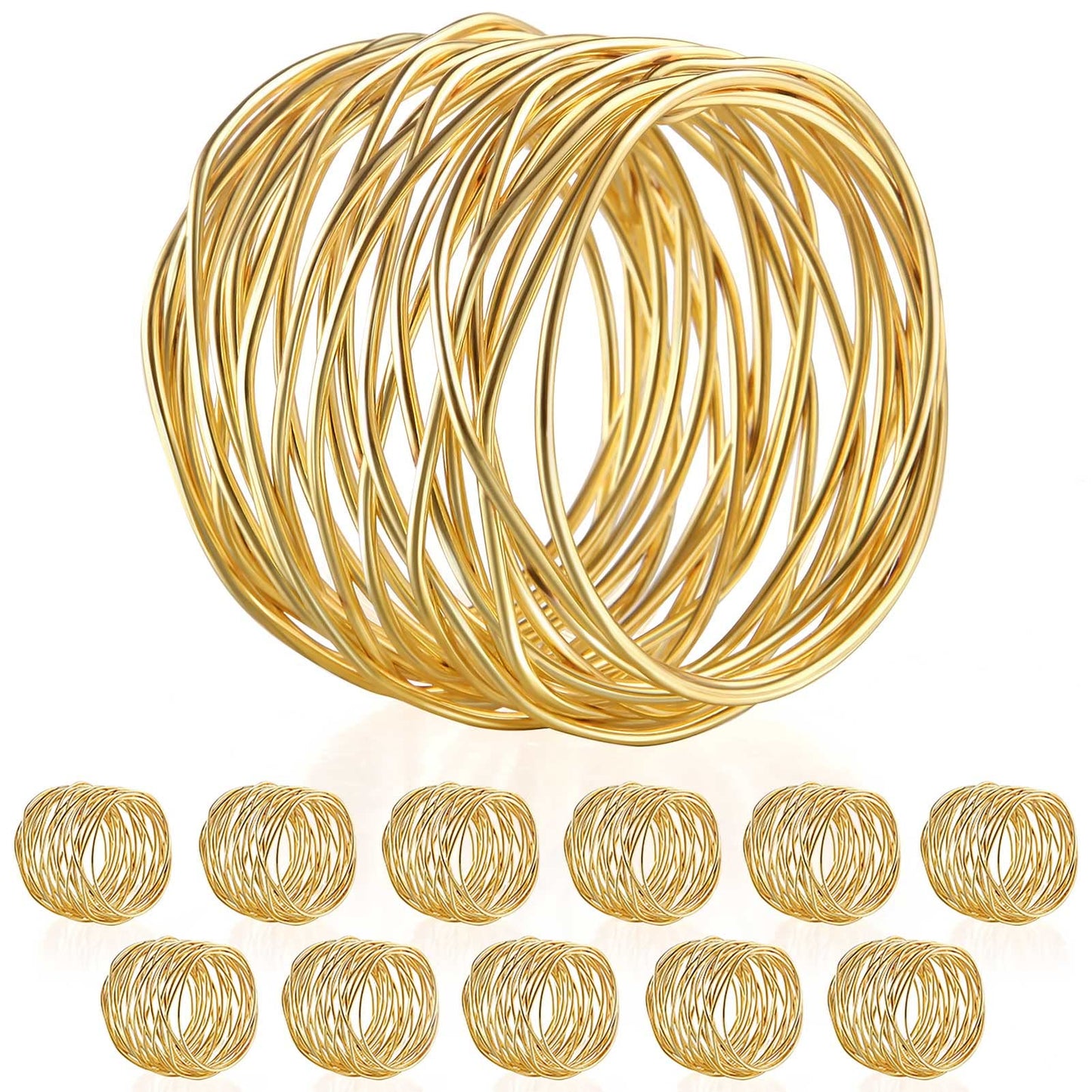 URWOOW Twisted Wire Mesh Napkin Rings Holders Décor Dinner Party Wedding Christmas Gathering (Gold 12pcs)