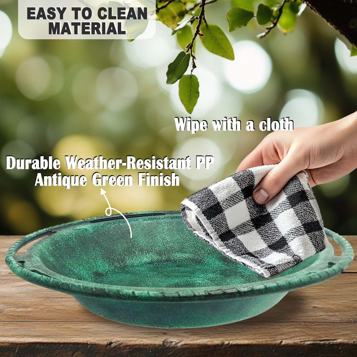 VIHSIPR Hanging Bird Bath & Feeder Bowl, 12 in Outdoor Bird Bath with Chains, Backyard Garden Decor, Durable Weather-Resistant PP, Antique Green – 1 Pack