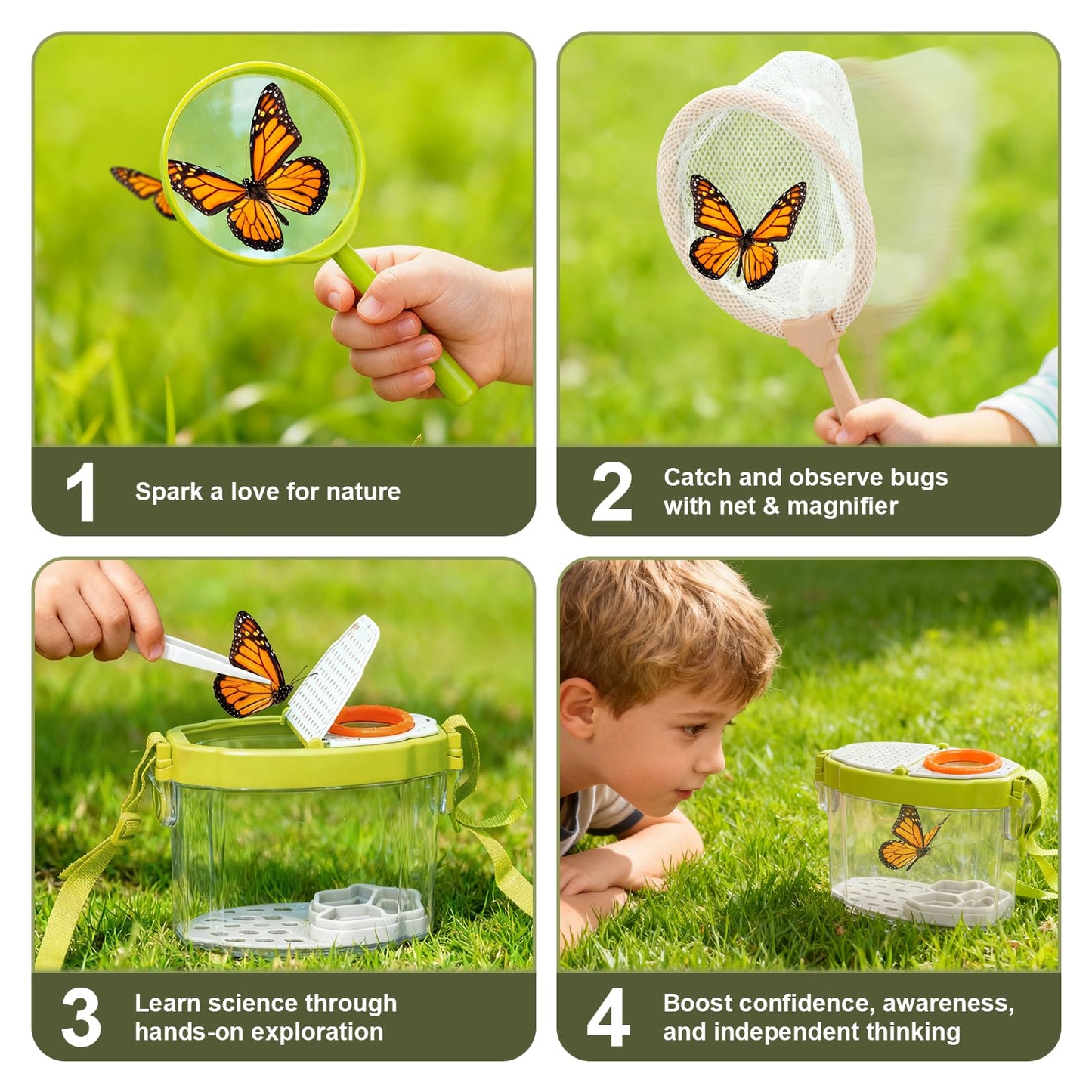 Dreamon Kids Gardening Tools & Bug Catcher Kit, 2-in-1 Outdoor Toys with Wheelbarrow and Bug House, STEM Educational Toys for 3 Year Old, Birthday Gifts Outdoor Gifts for Kids 3-5