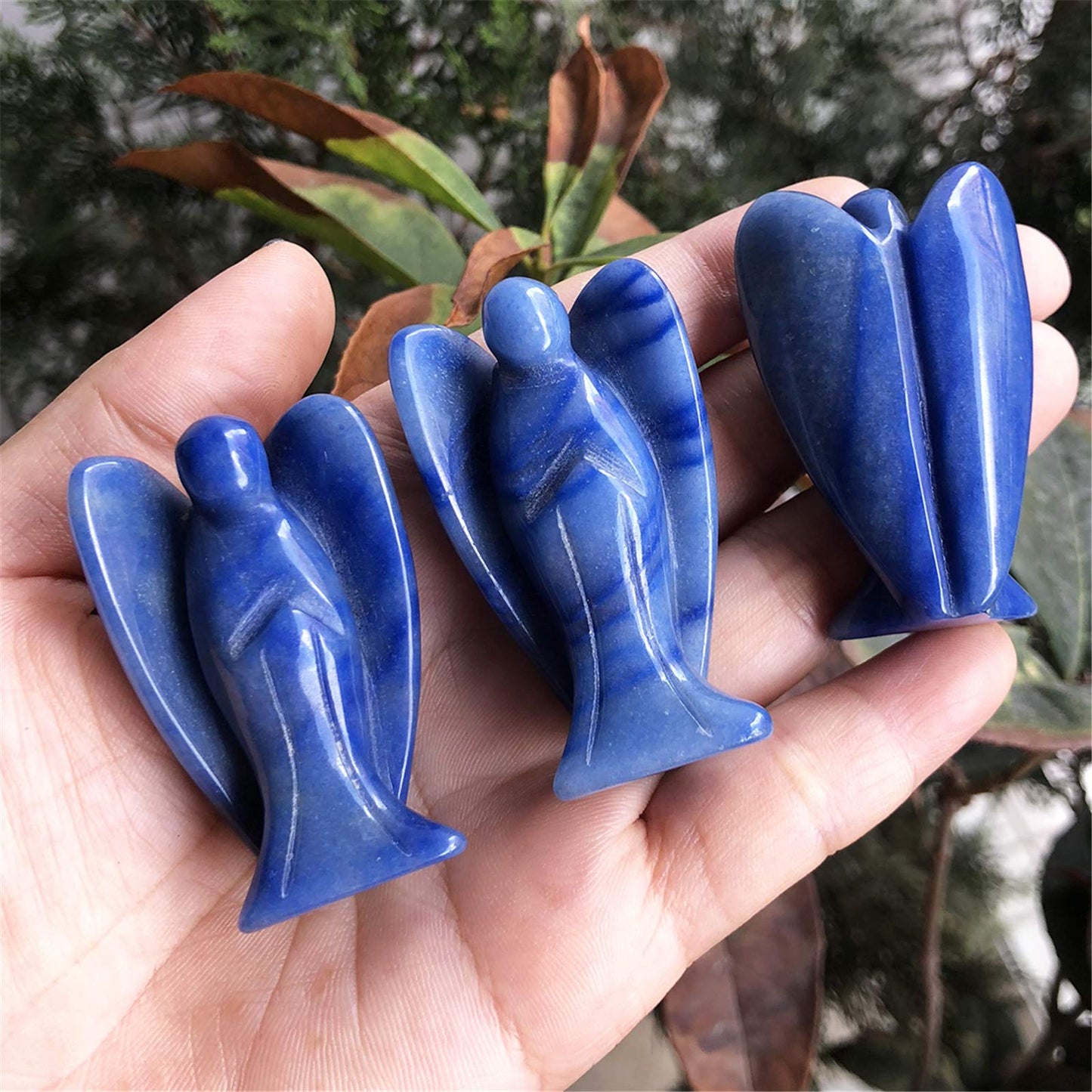 favoramulet 2 Inches Blue Aventurine Crystal Pray Guardian Angel Statue, Carved Healing Peace Angel with Wing Figurine Pocket Stone