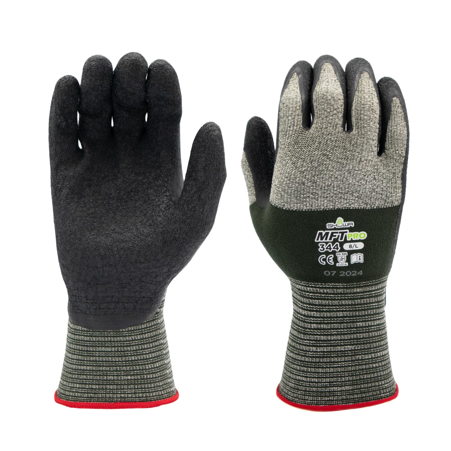 SHOWA MFT PRO 344 Latex Palm Coated General Purpose Safety Glove with Microfiber Liner, 13-Gauge, Large (12 Pairs)