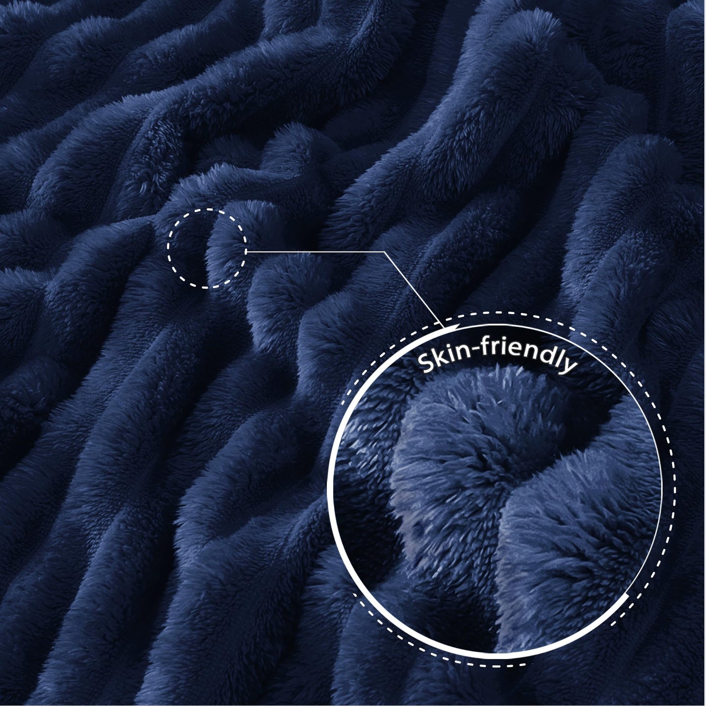 Exclusivo Mezcla Fleece Throw Blanket for Couch, Super Soft Striped Jacquard Bed Blanket, Lightweight Fuzzy Cozy for All Seasons, 50x60 Inches, Navy Blue