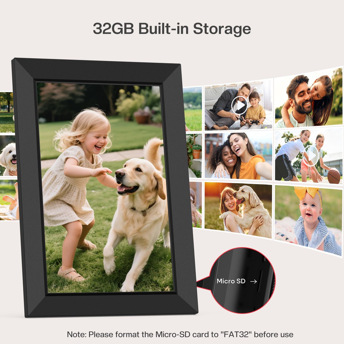 Frameo 10.1 Inch WiFi Digital Picture Frame, Smart Cloud Electronic Photo Frame with HD IPS Touch Screen Slideshow 32GB Memory Auto-Rotate Wall Mount, Share Photos/Videos from Phone - Gifts for Mom