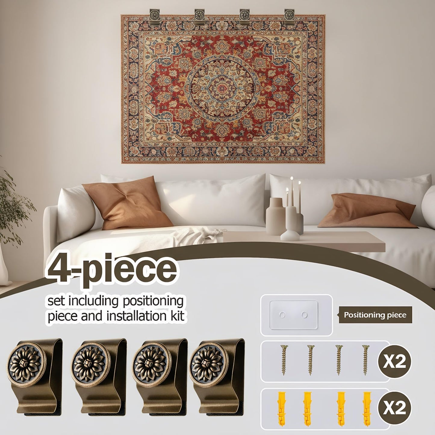 Quilt Hanger for Wall for Display,4 Pack Stainless Steel,Tapestry Hangers,Tapestry Hangers for Walls,(Bronze)