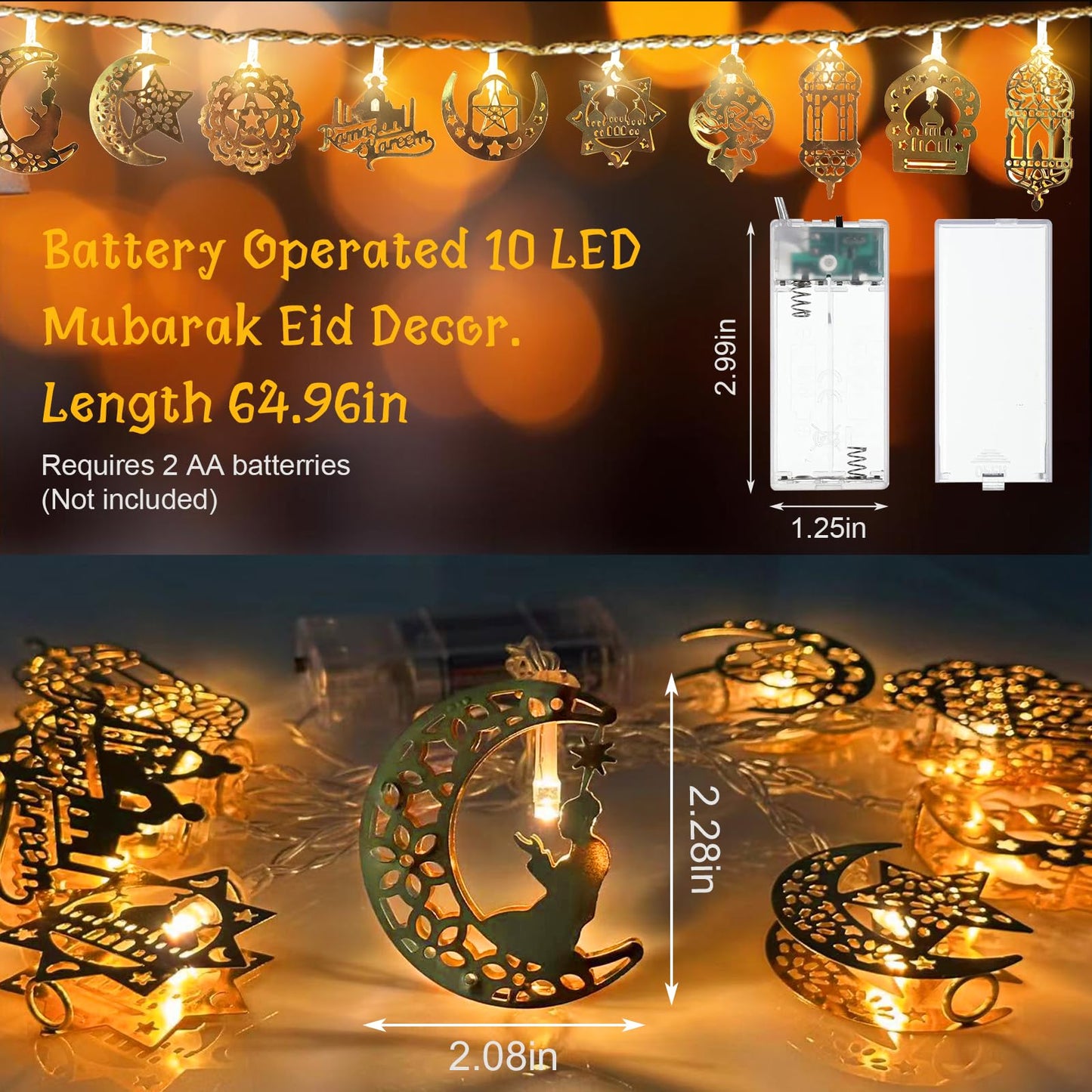 Hying 30 LED Ramadan String Lights Moon Star Eid Lights for Eid Mubarak Decorations, LED Eid Hanging Lantern String Light Battery Operated Ramadan Fairy Lights for Home Ramadan Party Decorations