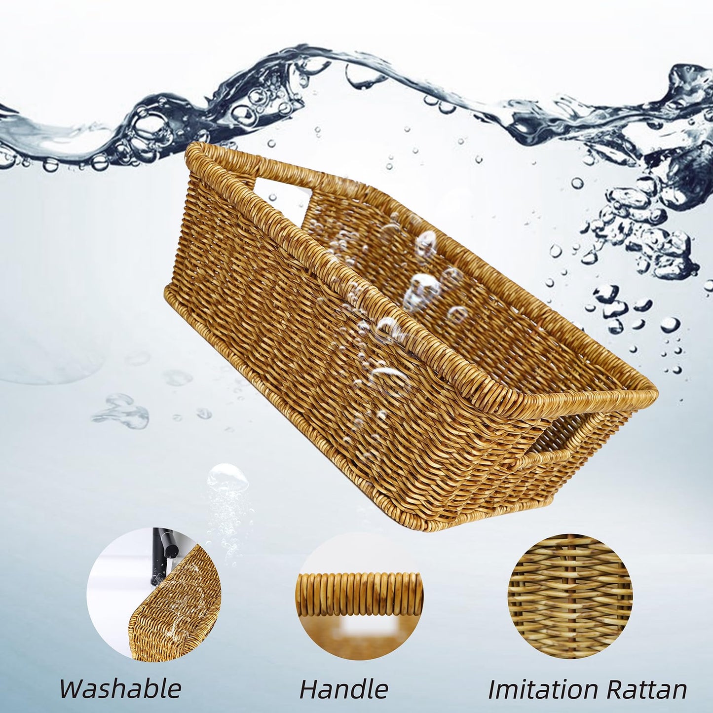 UPINFREE Wicker Storage Basket, Washable Waterproof,Woven Basket for Pantry, Toilet, Bathroom, Bedroom, Patio,Tan,2-pack