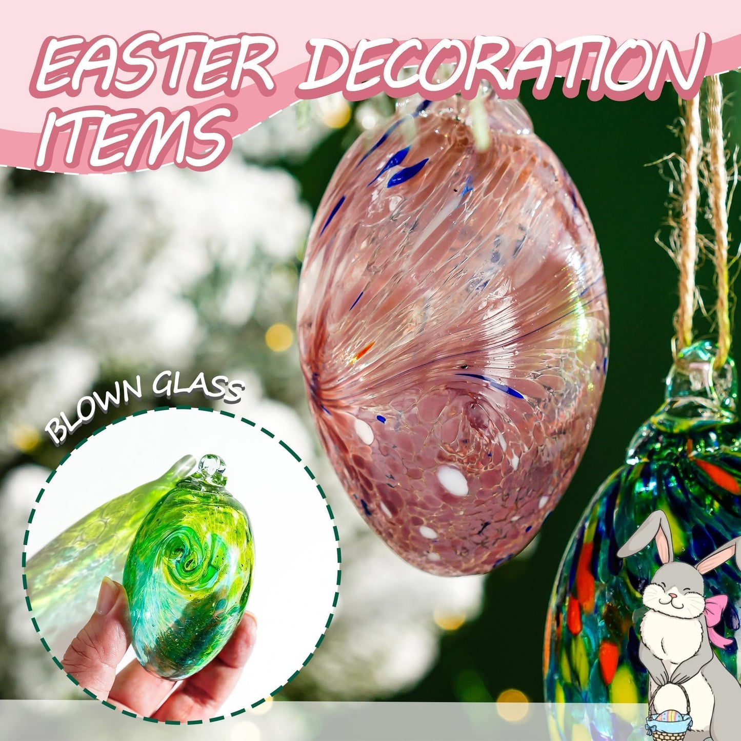 6PCS Blown Glass Balls Ornaments 3.9'' Hanging Crystal Decorative Eggs for DIY Centerpiece Party Favor Gift Spring Home Wedding Table Decor