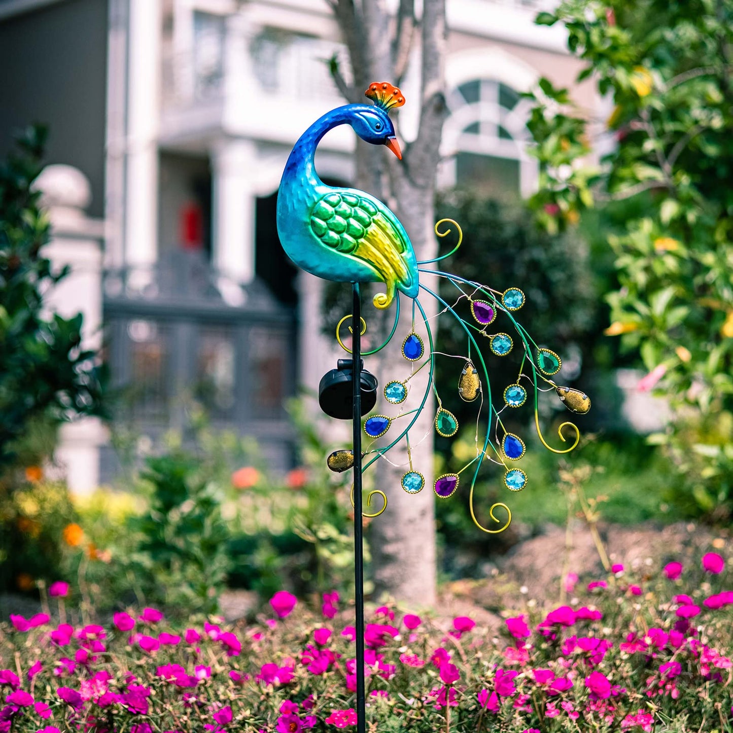DREAMSOUL Metal Peacock Garden Solar Lights Outdoor Decorative Garden Stake Lights- Waterproof Peacock Solar Landscape LED Path Light Patio Yard Lawn Outside Decoration
