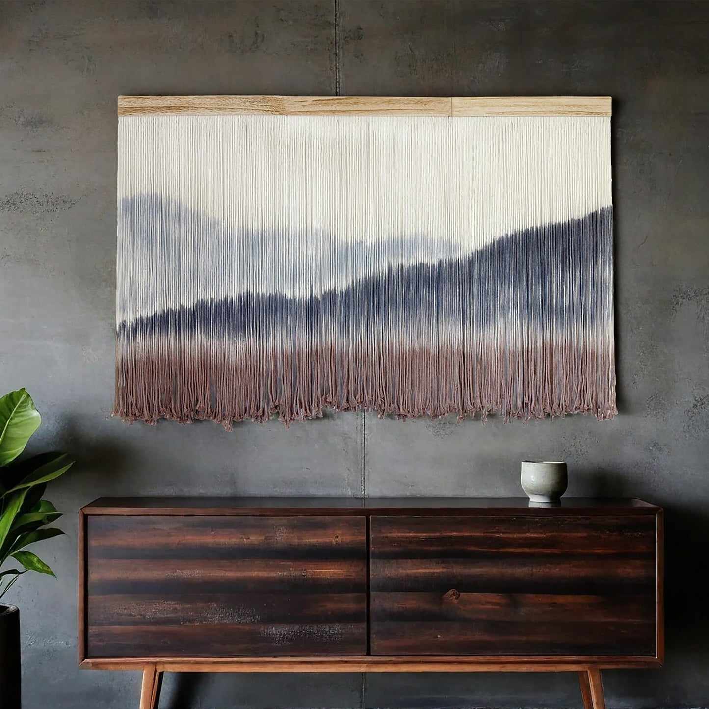 AKSWSHO Macrame Wall Hanging, Extra Large Mountain Dip-Dye Handmade Cotton Tapestry 59.06" x 38.19", Oversized Boho Wall Décor for Living Room Bedroom Studio Entryway, Serene Handcrafted Home Gift