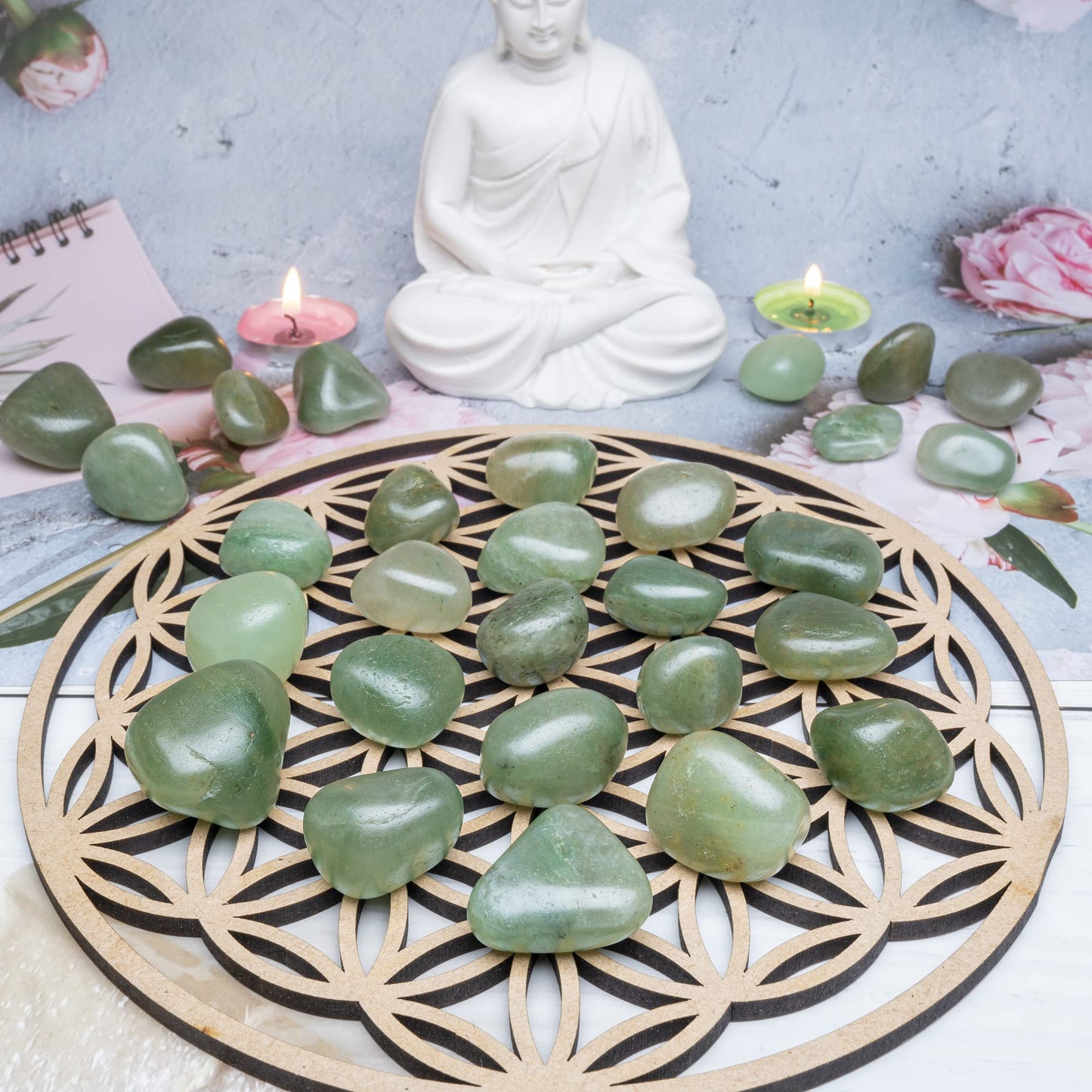 Crocon 1LB Green Jade tumbled stones and Crystals bulk 2000+ Carats natural Crystal Kit for Reiki Healing Crystal Polished, tumble stones, Chakra Balancing, Reiki Gift, Home Decor Size : 20mm