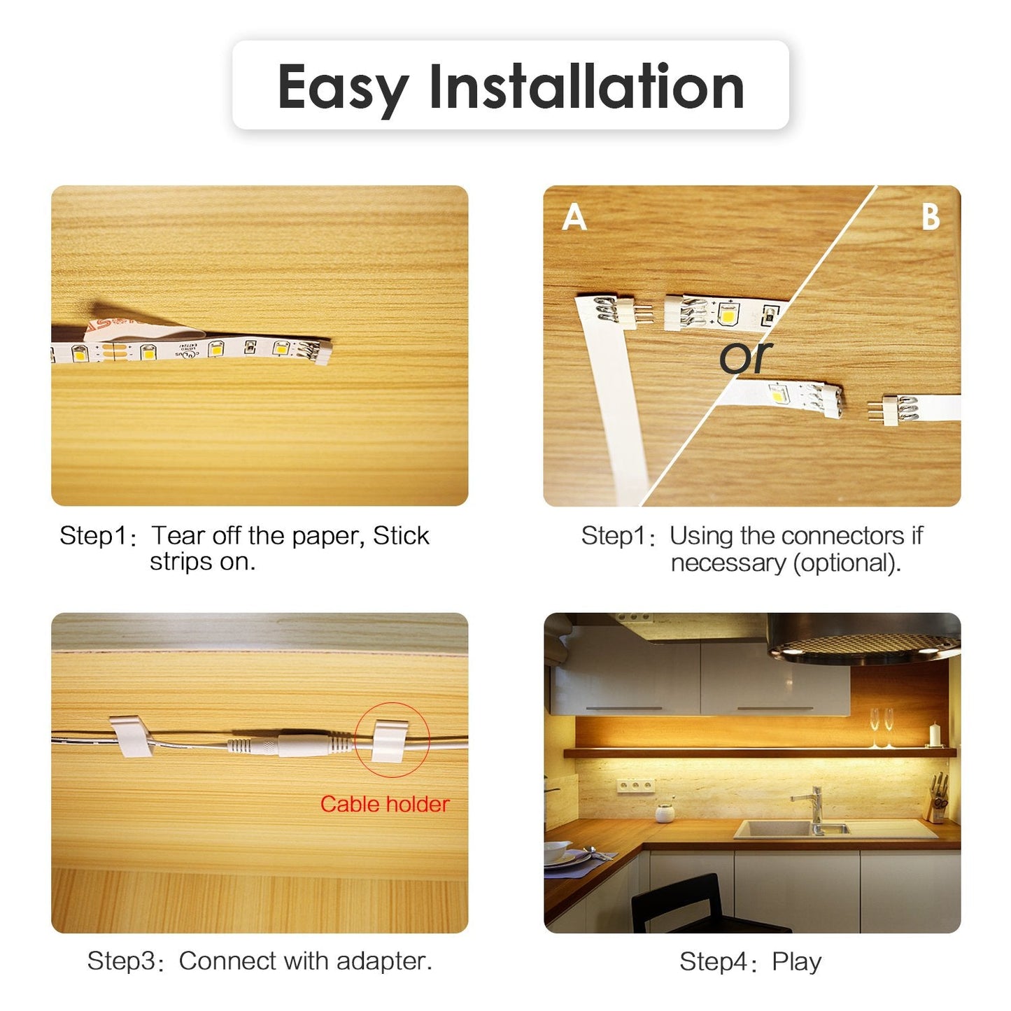WOBANE Under Cabinet LED Lighting Kit, 6 PCS Dimmable LED Strip Lights with Remote Control Dimmer, 24W Adapter, Hidden 2700K Warm White Set, Bright 1500lm, Timing, Kitchen, Counter, Shelf, Showcase