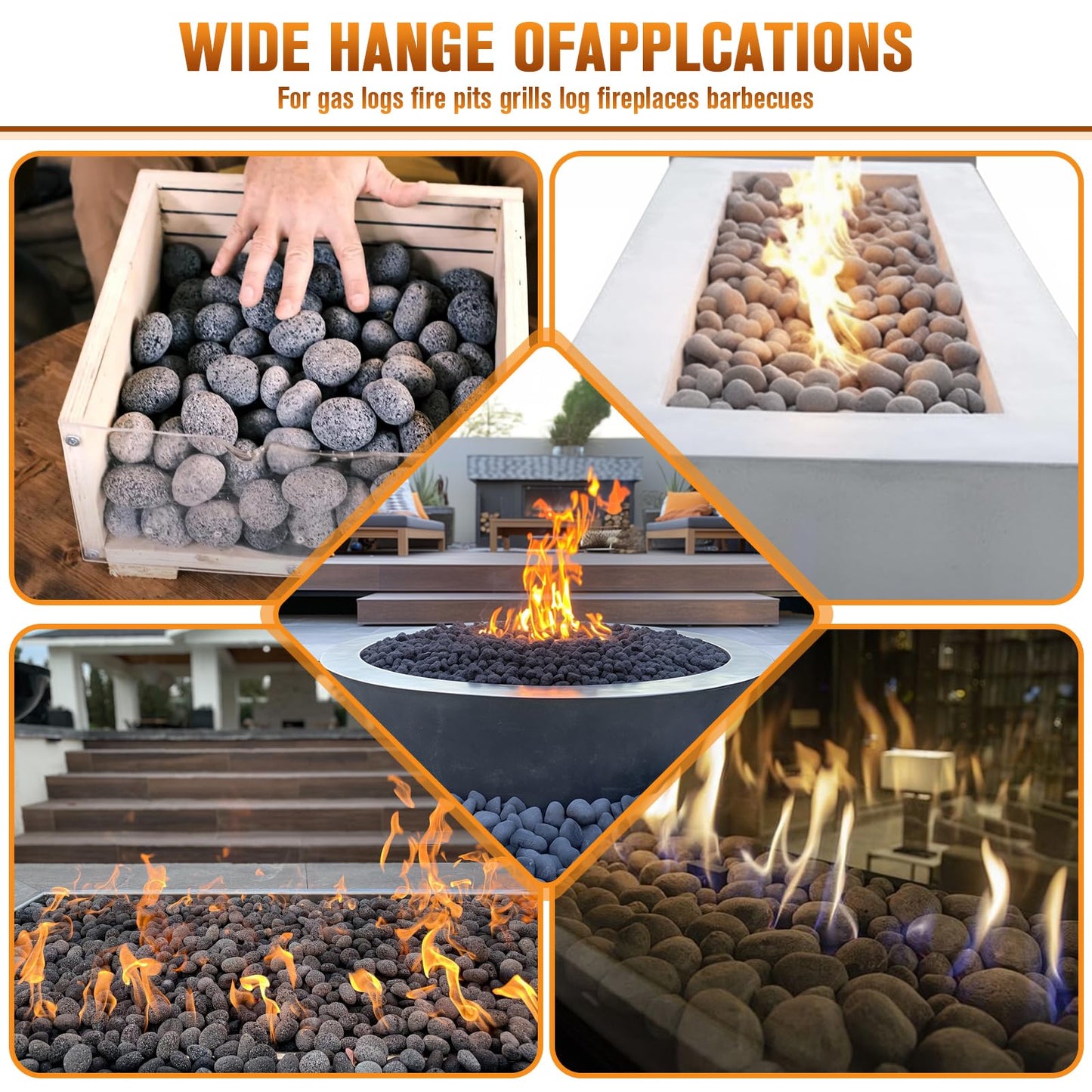Black Lava Rocks for Fire Pit,2"-3" Natural Lava Stones, Black Lava Rocks for fire Pit and Fireplace（10 Pound）