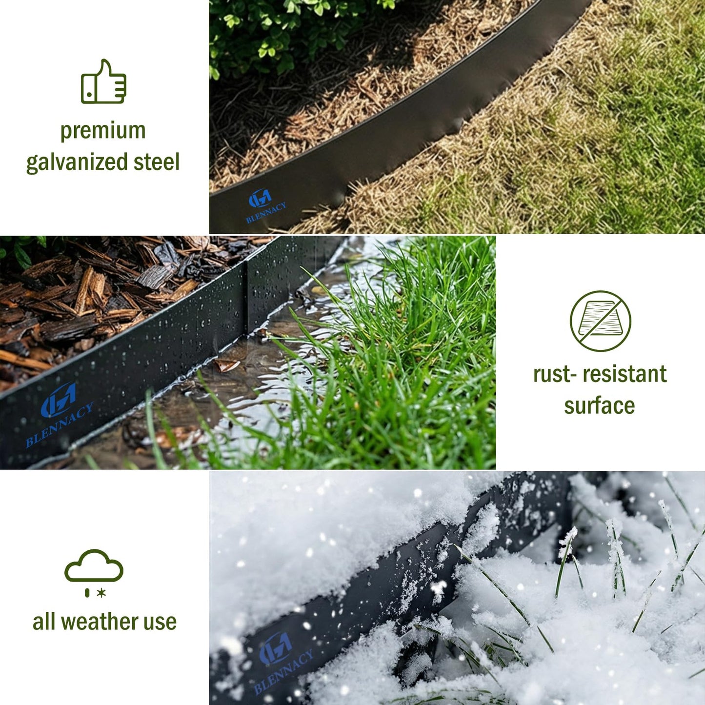 20ft. Metal Edging for Landscaping, Black Galvanized Steel Landscape Edging with 7 Stakes and a Pair of Gloves, Bendable Hammer-in Metal Lawn Edging for Fence, Flower Beds (6 Pack, 40" L x 8" H)