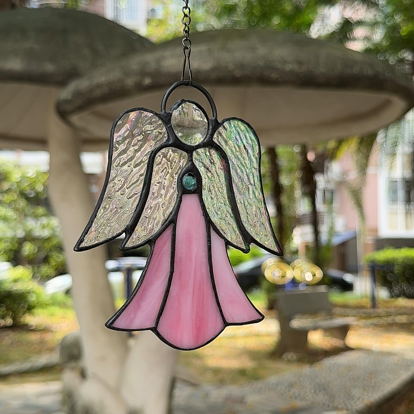 Stained Glass Angel Window Hanging Pink Angel Sun Catcher Handmade Home Ornament Decor Thank You Mother Gifts for Family,Friends,Nurse,Memorial