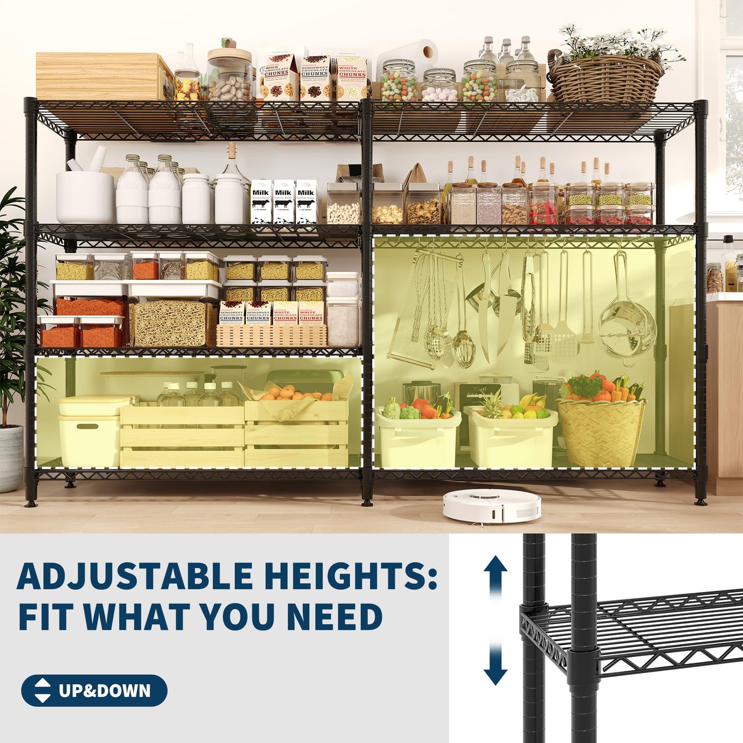 Garvee 70.8" W Storage Shelves Metal Shelving Unit, 4-Tier Heavy Duty Wire Shelving Extra Wide L-Shaped Storage Rack for Apartment Pantry Kitchen Corner Bedroom