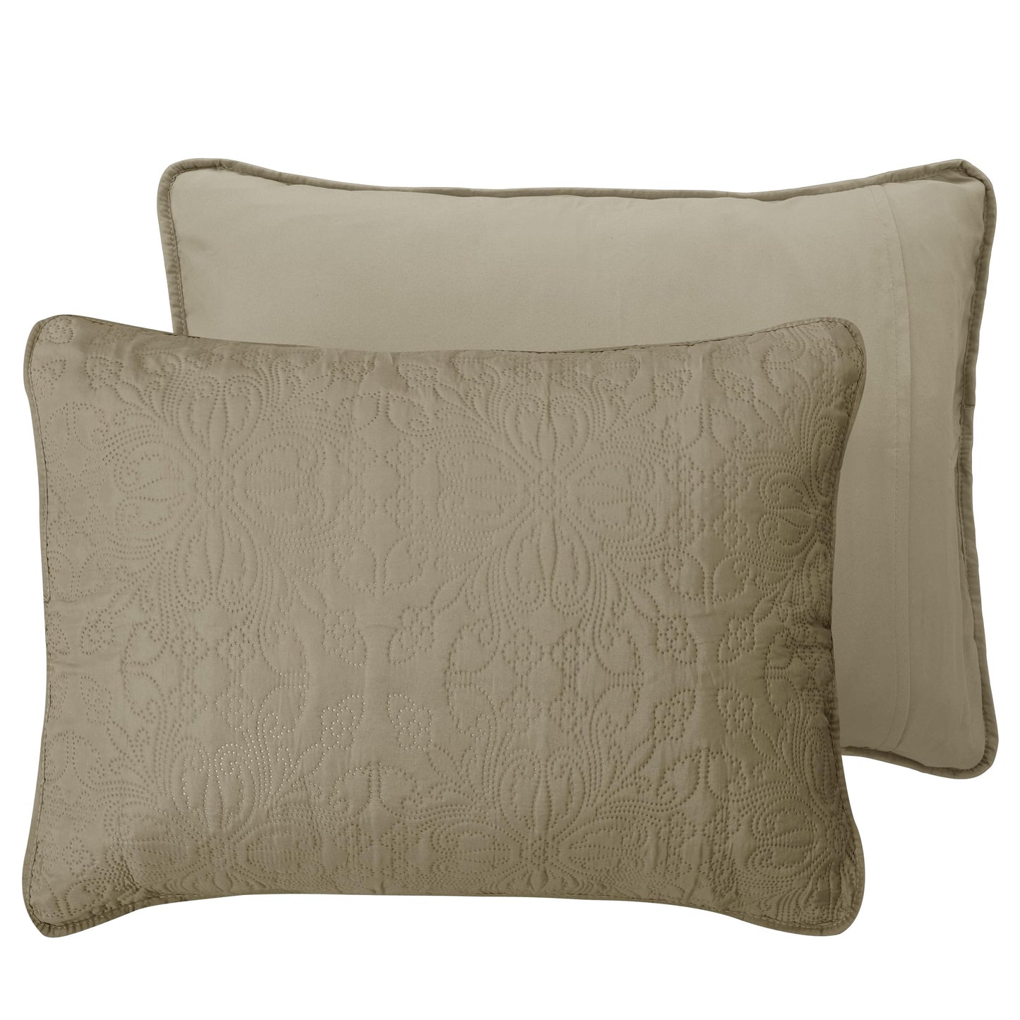 Easy-Going Full/Queen Size Reversible Quilt Set with 1 Quilt and 2 Pillow Shams, Soft Bed Quilt Cover, Water Resistant Lightweight Microfiber Bedspread, Stain Resistant, Damask-Beige/Beige