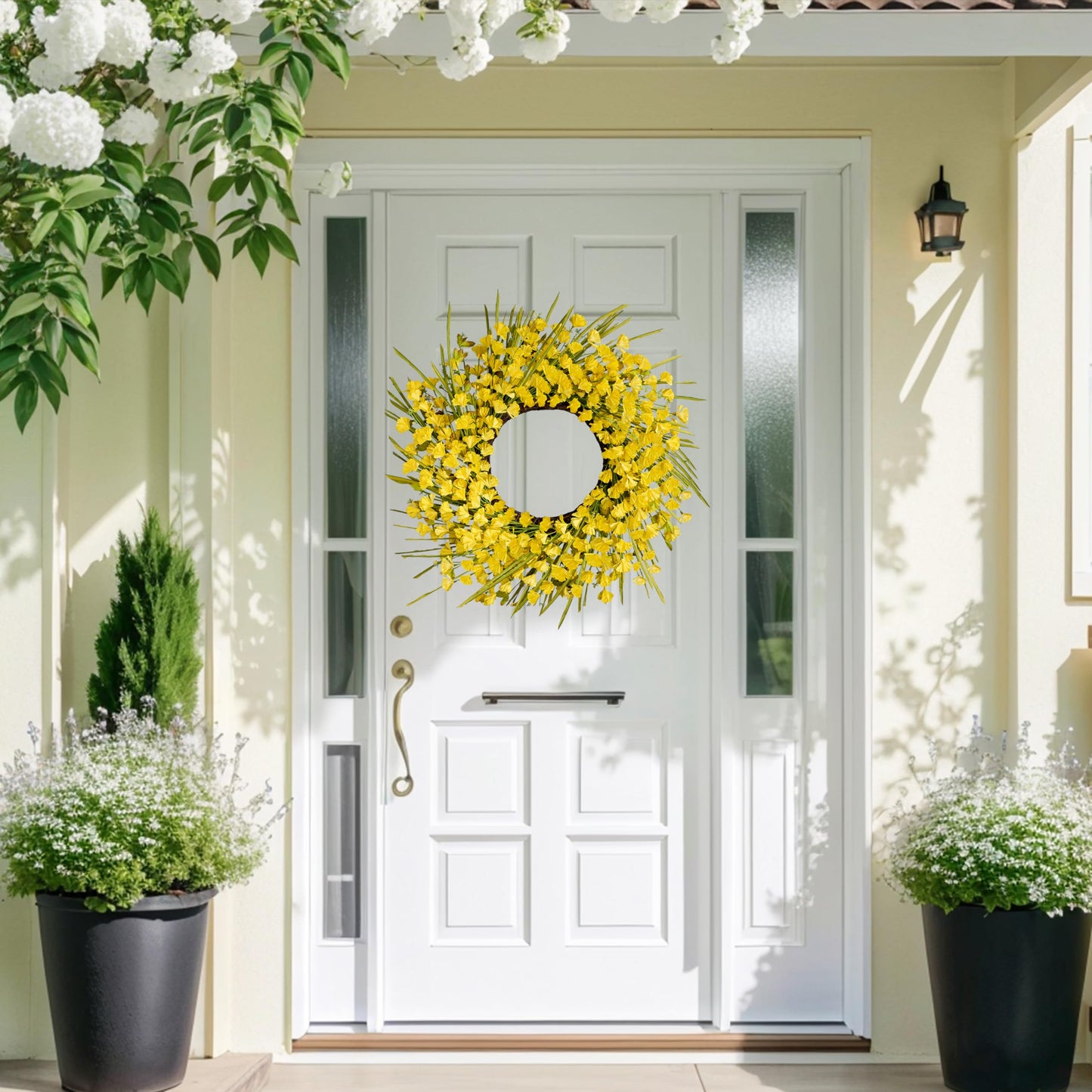 Zjlmit Artificial Spring Wreaths for Front Door 24 inch Spring Wreath Yellow Summer Wreath with Yellow Flowers Berries for Porch Farmhouse Wall Indoor Home Decoration