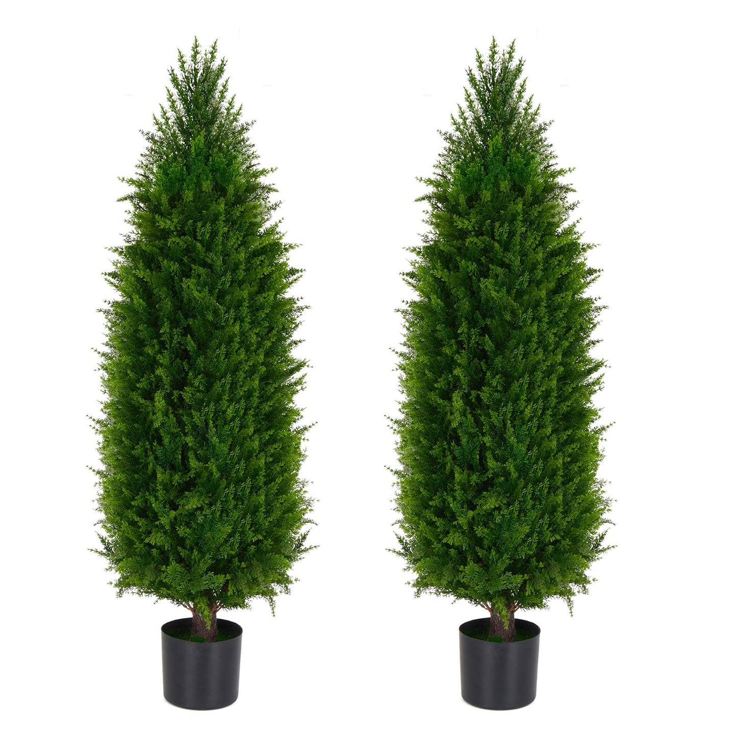 4FT Artificial Cedar Pine Tree UV Resistant Faux Evergreen Tree for Indoor Outdoor Front Porch Entryway Patio Decor Maintenance-Free Fake Greenery