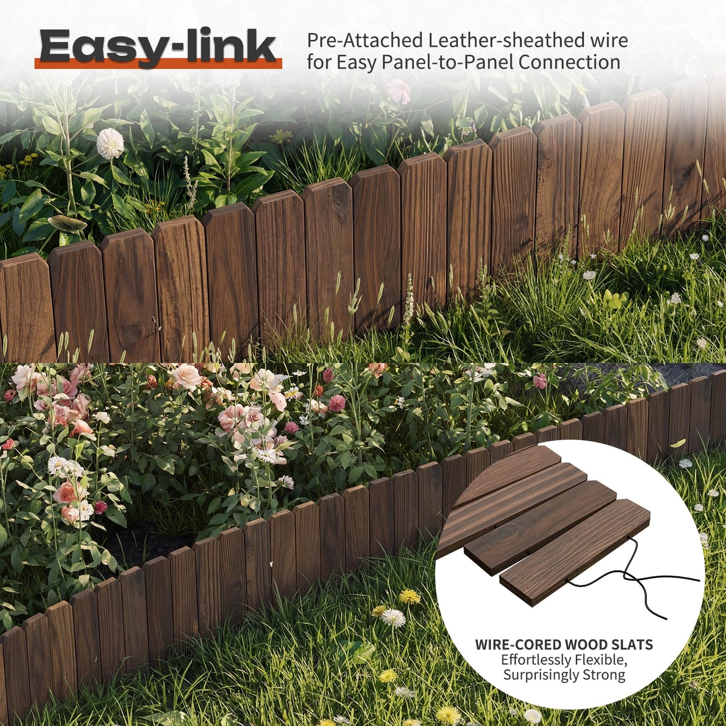 GHWIE Garden Edging Border Garden Fence Wood Fence Border for Yard Patio Path Edging Decorative Landscape Edging Flower Bed Fence,7.87'' H x 48'' L (3)