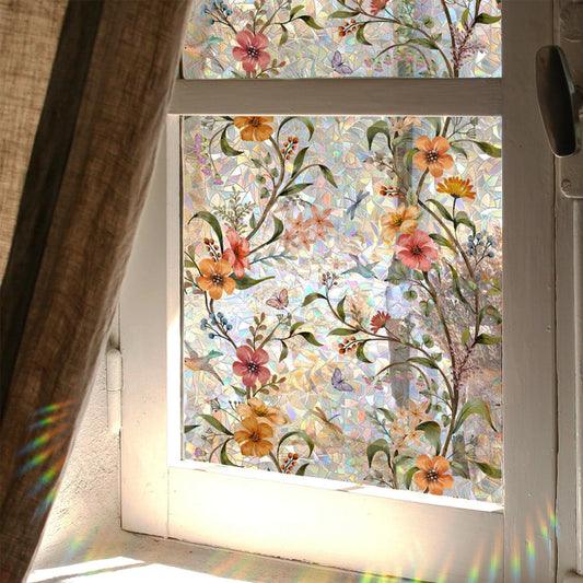 WBQMUNY Stained Glass Window Film,Window Privacy Films,Rainbow Glass Decals Stickers for Home Anti UV17.7" x 43.3"