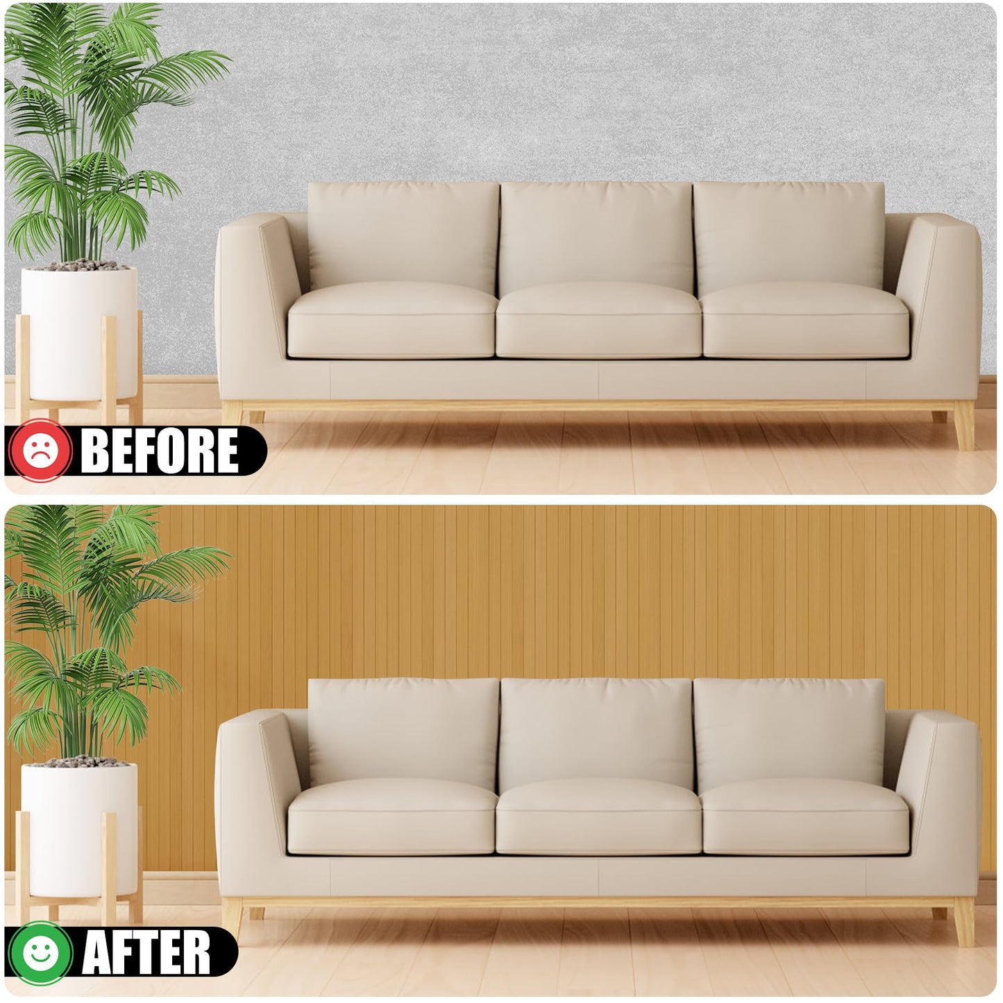 Bamboo Wall Panel for Interior Wall Decor, Renewable Pole Wrap Wainscoting Roll Bamboo Covering Paneling for Wall Ceiling Office Bedroom Living Room (48" H x 96" L, Carbonized)