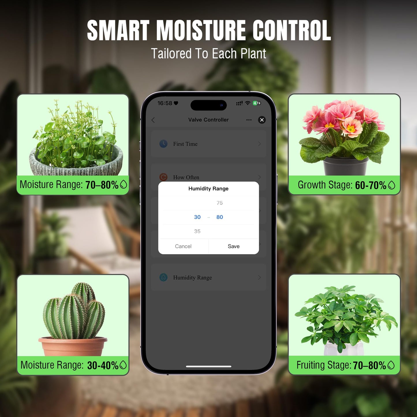Raddy WS-74 Solar Drip Irrigation System with Smart APP Control, IPX7 Waterproof, Adjustable Soil Moisture Sensor, 2600mAh Battery, Automatic Watering Kits for Indoor Outdoor 15 Potted Plants