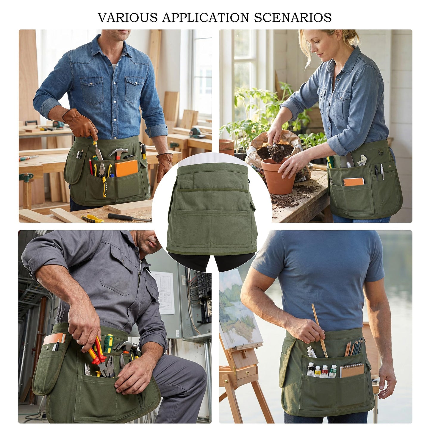 Nanxson Tool Apron Half Canvas Apron With Muti-Pockets for Home Garden Painting Crafting Woodworking CFG003