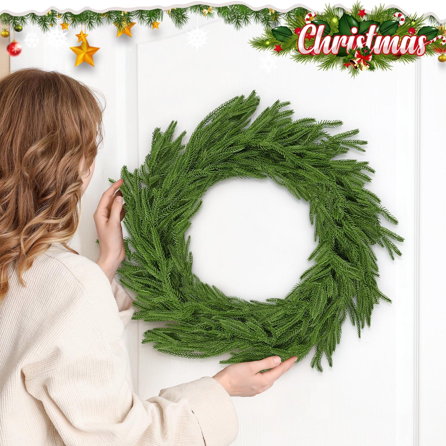 1Pcs 9FT Christmas Norfolk Pine Garland,Realistic Cedar Garland Artificial Pine Cypress Vines,Greenery Garlands for Holiday Xmas Indoor Mantle Decor