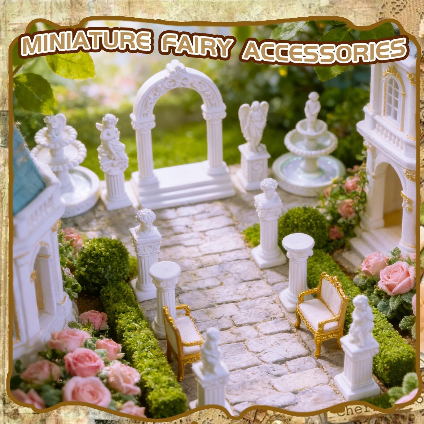 Warmtree 1:12 Scale Miniature Fairy Garden Furniture Accessories 11 Pcs White Resin Greek Statue Angel Sculpture Fountain for Mini Fairy Garden Micro Landscape DIY Craft Decoration