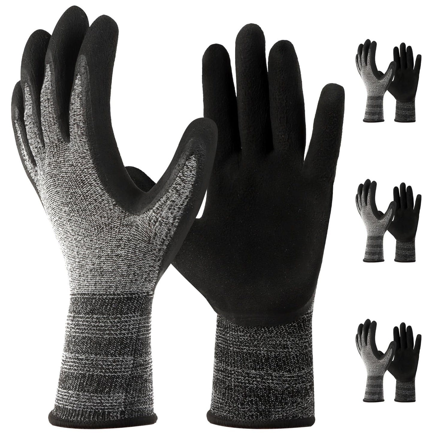 LUCKY SLD 3Pairs Safety Work Gloves ST3230 PU Coated,Gray Work gloves Comfort Stretchy Fit,Breathable and Lightweight, Strong grip and Durable,Machine Washable;(Large)