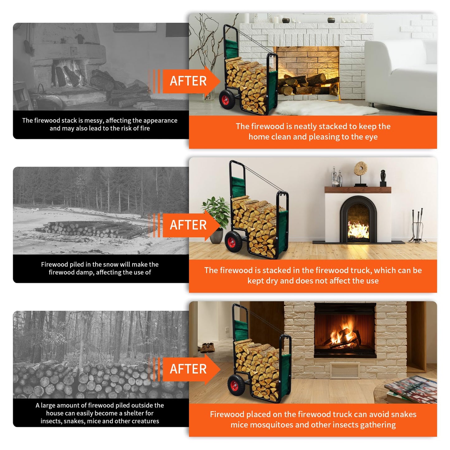Doublehorse Firewood Cart with wheels: 27 x 20 x 44 in Large Heavy Duty Metal Waterproof Portable Storage Rack - for Outdoor Camping Backyard Fireplace Indoor Use For Women Men
