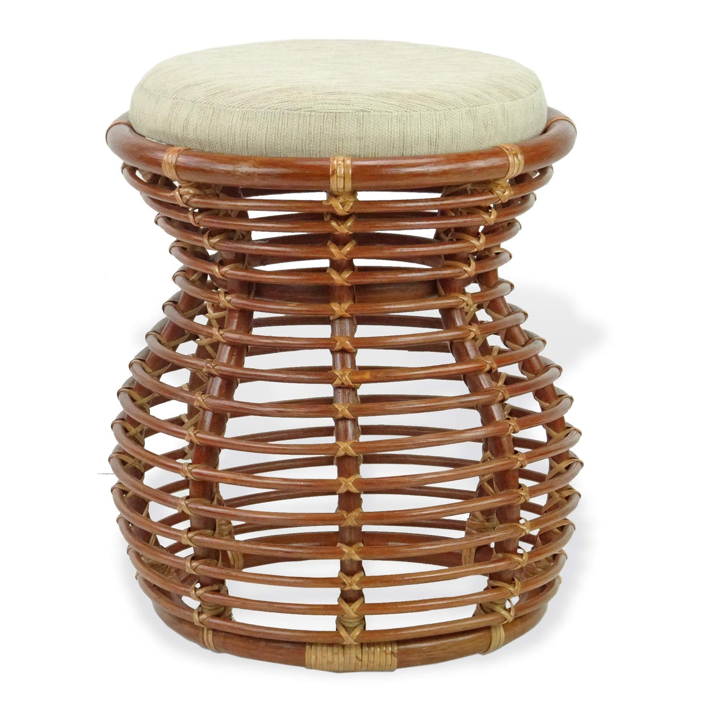 SunBear Furniture Handmade Natural Rattan Wicker Milan Ottoman Stool Vanity Bedroom Handmade Design ECO, Cognac (Light Brown)