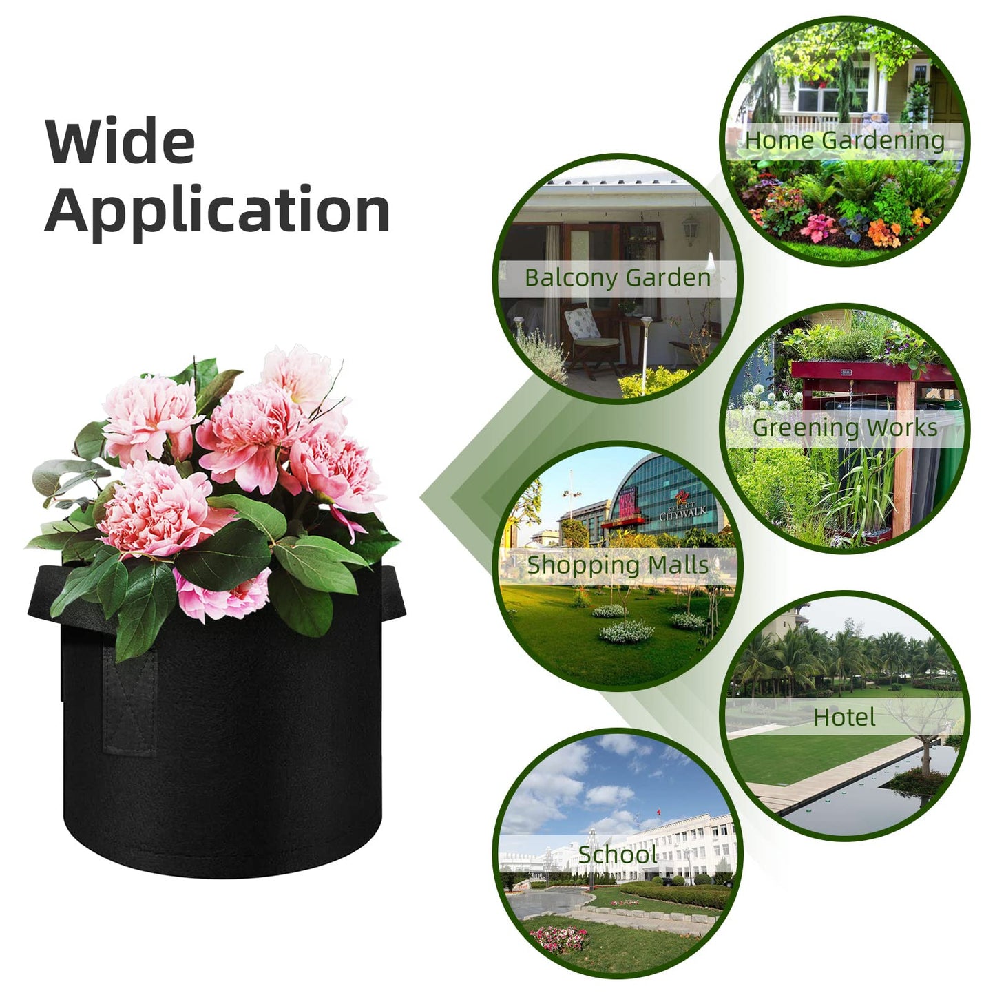 WHATWEARS 12-Pack 10 Gallon Plant Grow Bags, Thickened Nonwoven Fabric Pots with Handles, Vegetable Planter Bags Containers, Cloth Planters for Garden