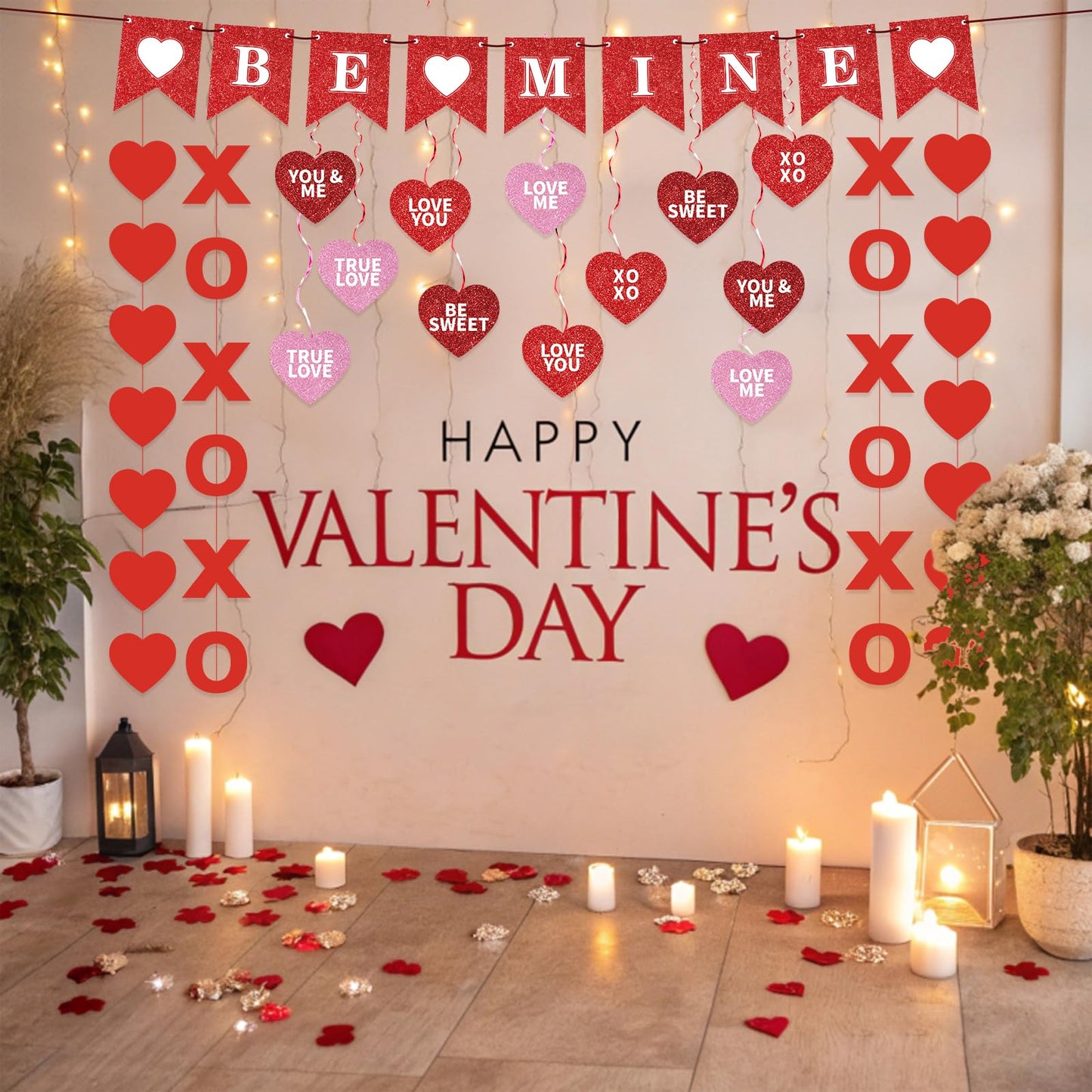 Valentines Day Decorations Valentine's Day Be Mine Decorations Hanging Heart Swirls, BE Mine Love Heart XO Garlands Banner for Valentines Decor Home Classroom Wedding Party Supplies