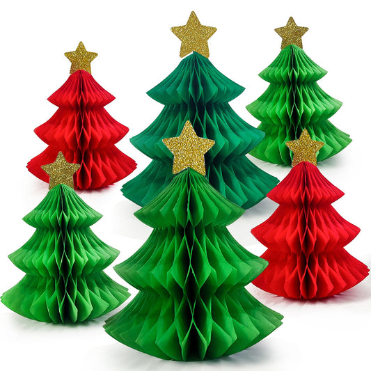 6Pcs Honeycomb Paper Christmas Tree, Table Decorations Christmas Honeycomb Ornaments Tabletop Mini Xmas Trees for Party Supplies Home Decor(Red and Green)