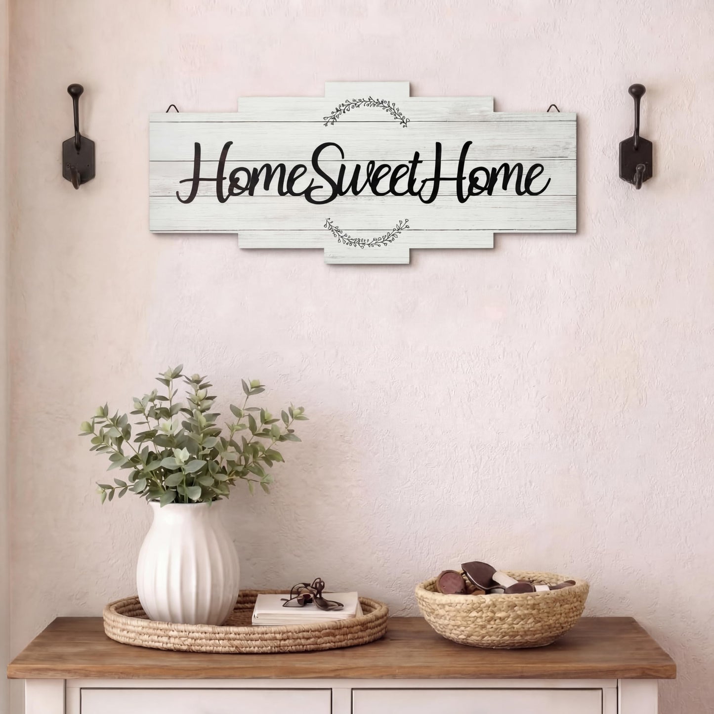 Jetec Home Sweet Home Sign, Rustic Wood Room Wall Decor, Farmhouse Plaque Wall Hanging Wooden Sign for Bedroom, Living Room, Wedding Decor(White)