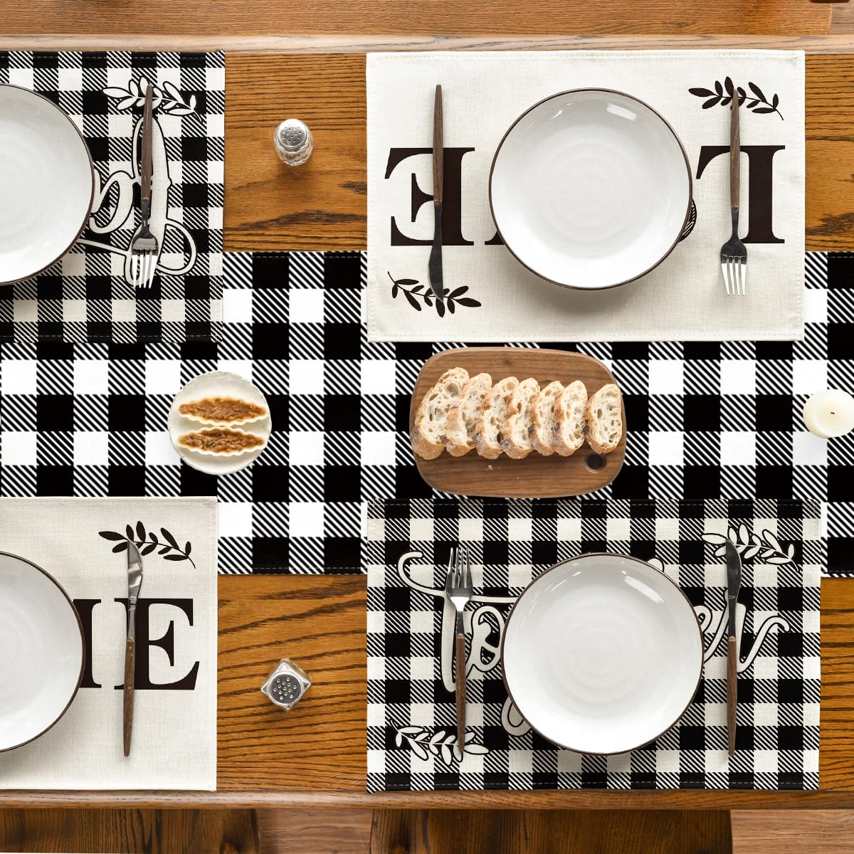 Artoid Mode Love Family Together Home Buffalo Plaid Placemats for Dining Table, 12 x 18 Inch Holiday Vintage Thanksgiving Washable Table Mat Set of 4
