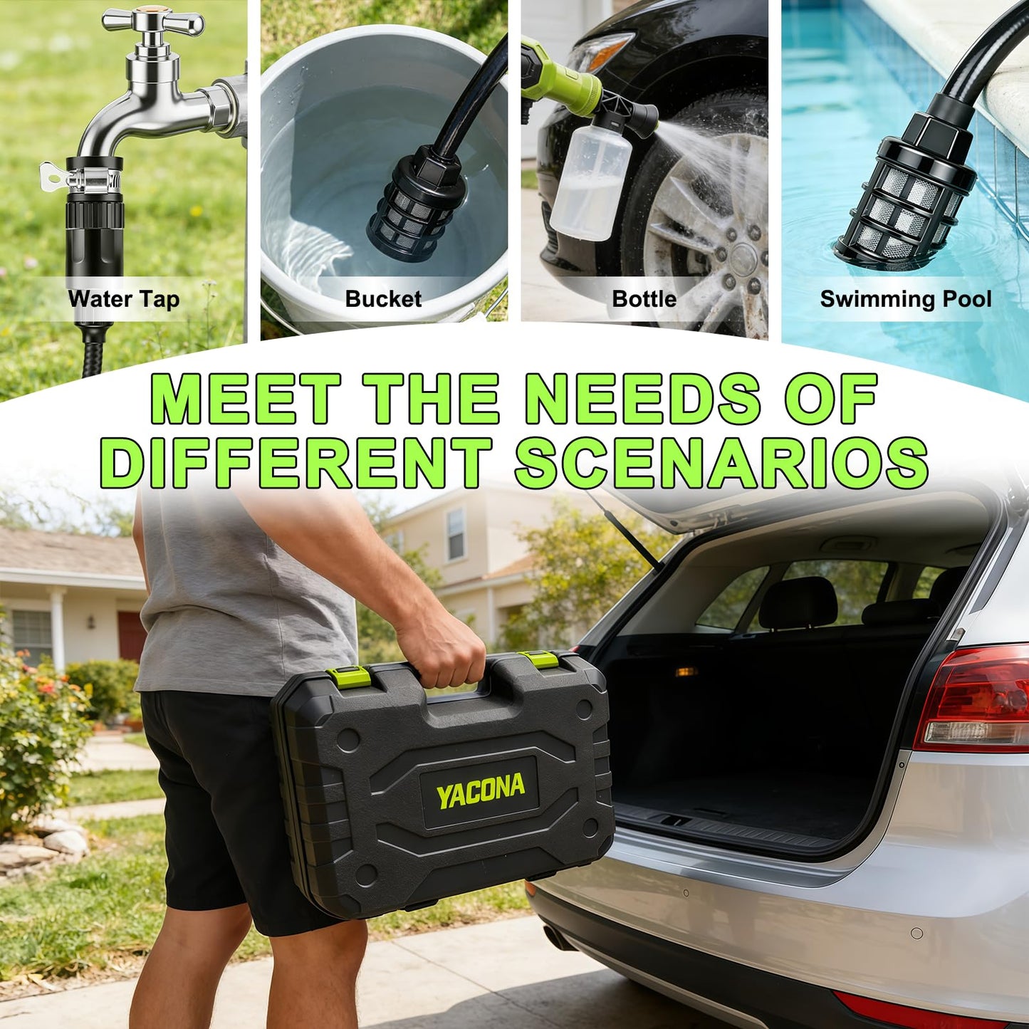 Cordless Portable Washer, Handheld Washer with 3 Adjustable Modes, 23FT High-Elastic Hose & 6-in-1 Nozzle, Suitable for Car, Garden, Patio and Home Cleaning