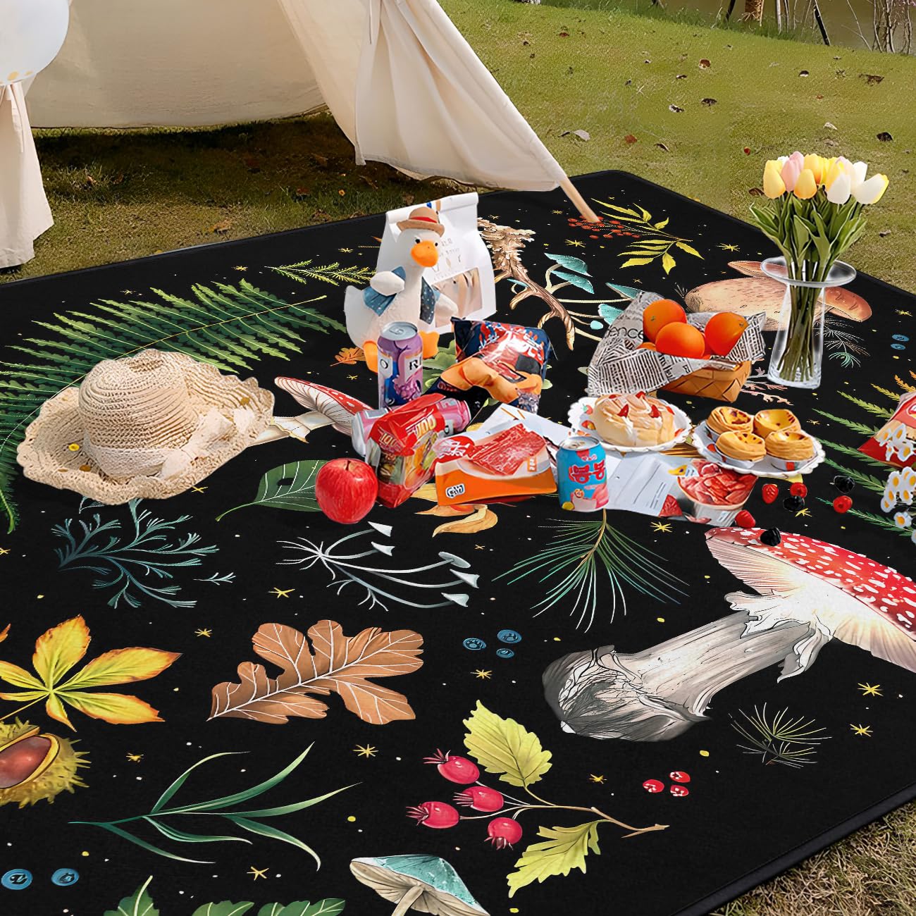 awufncksn Mushroom Picnic Blankets Waterproof Foldable, 60″X80″Thick Three Layer Picnic Mat Outdoor Blanket for Grass,Cute Beach Blanket Sandproof Picnic Accessories for Camping Party Park Hiking