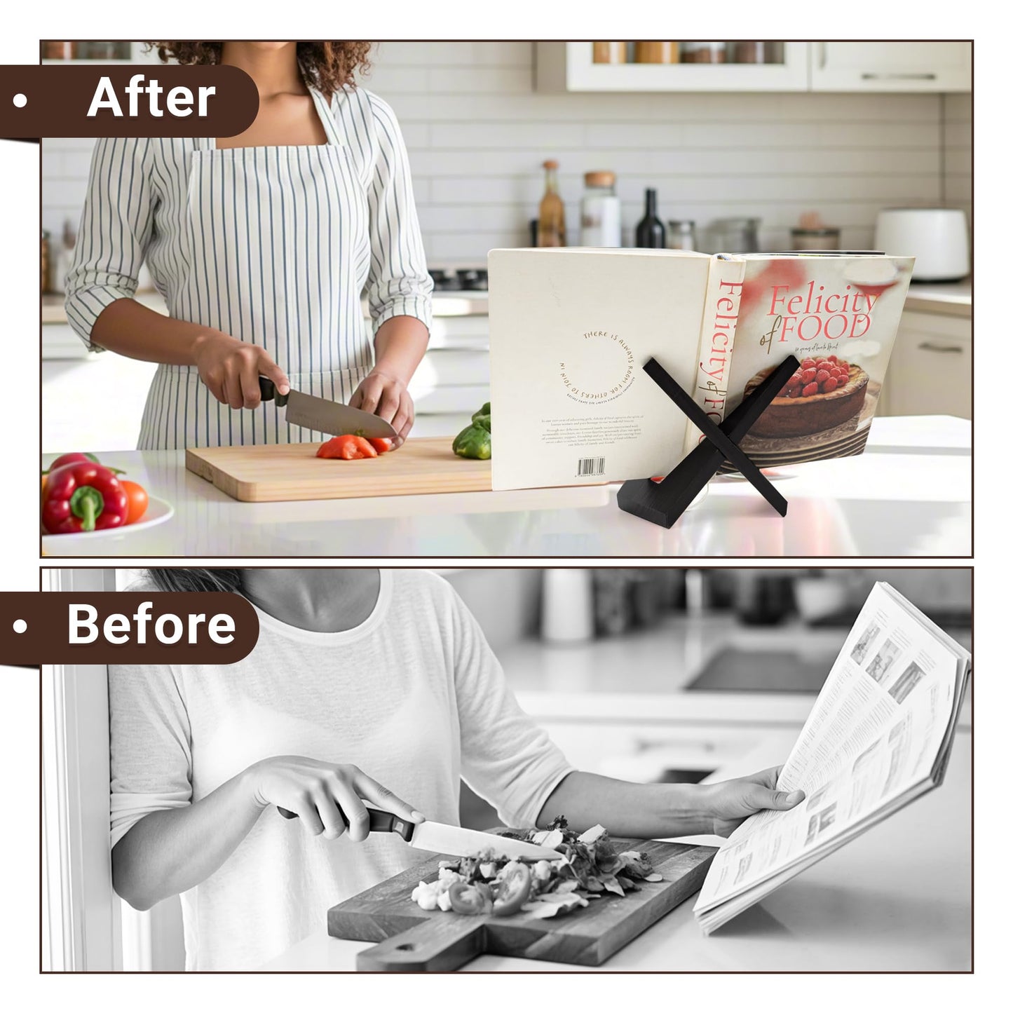 Yuoyar Wooden Cookbook Stand for Kitchen Counter - Detachable Recipe Book Holder - Kitchen Decor and Accessories
