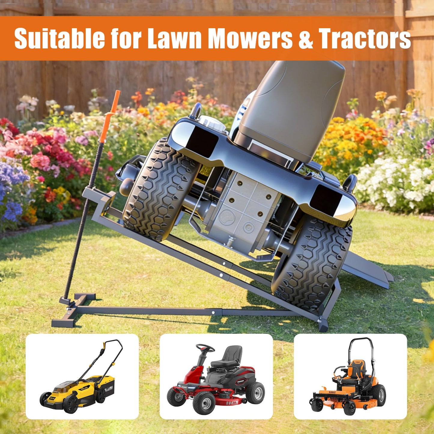 Lawn Mower Lift Jack -Lifting Platform 880 Lbs Capacity for Garden Tractors and Lawn Mowers with Manual Handle & Power Tool Extension Handle (Gray)