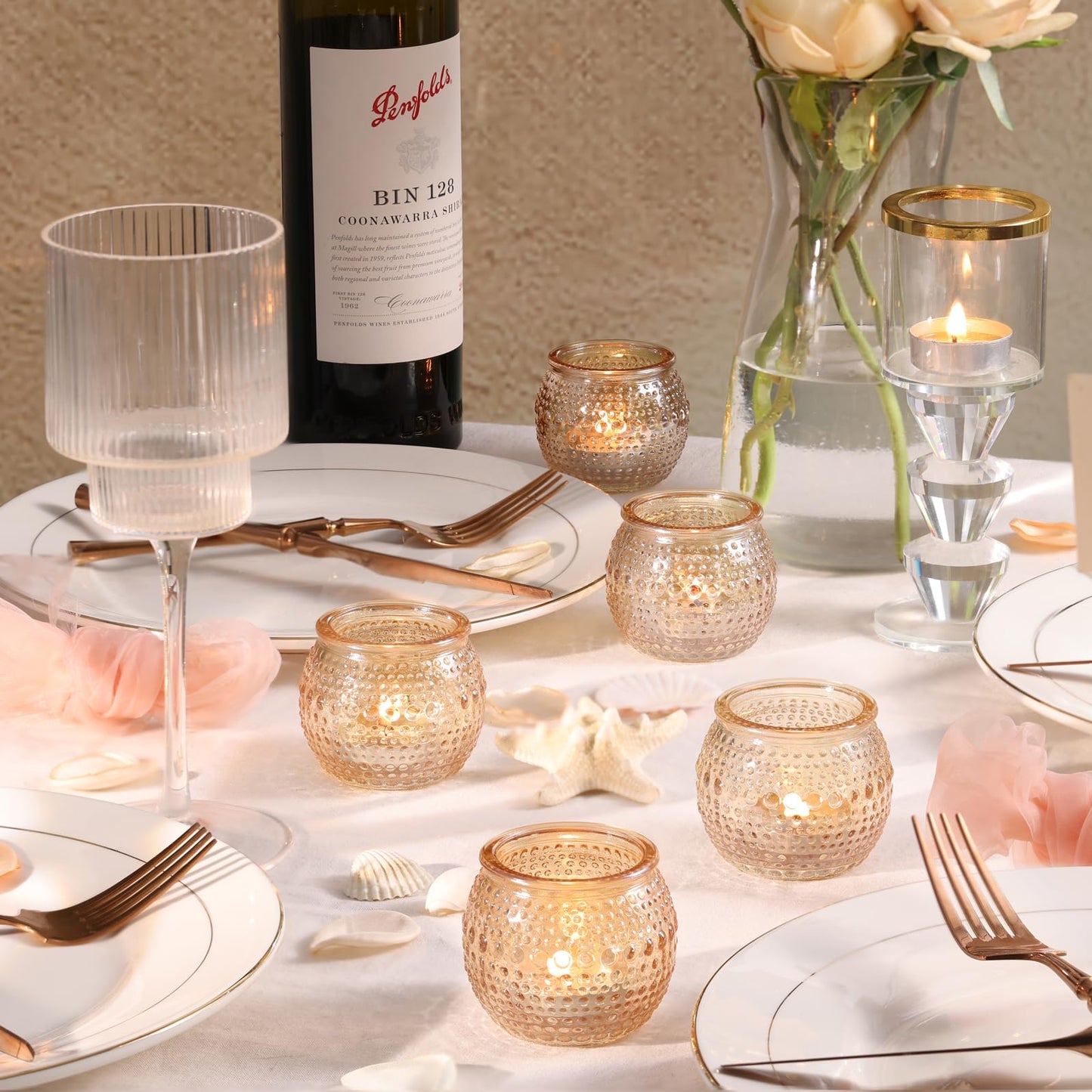 16 Pcs Gold Tea Light Candle Holders, Round Votive Candle Holders with Polka Dot Embossed, Gold Table Centerpiece for Weddings, Home Decor, Baby Shower, Special Occasions