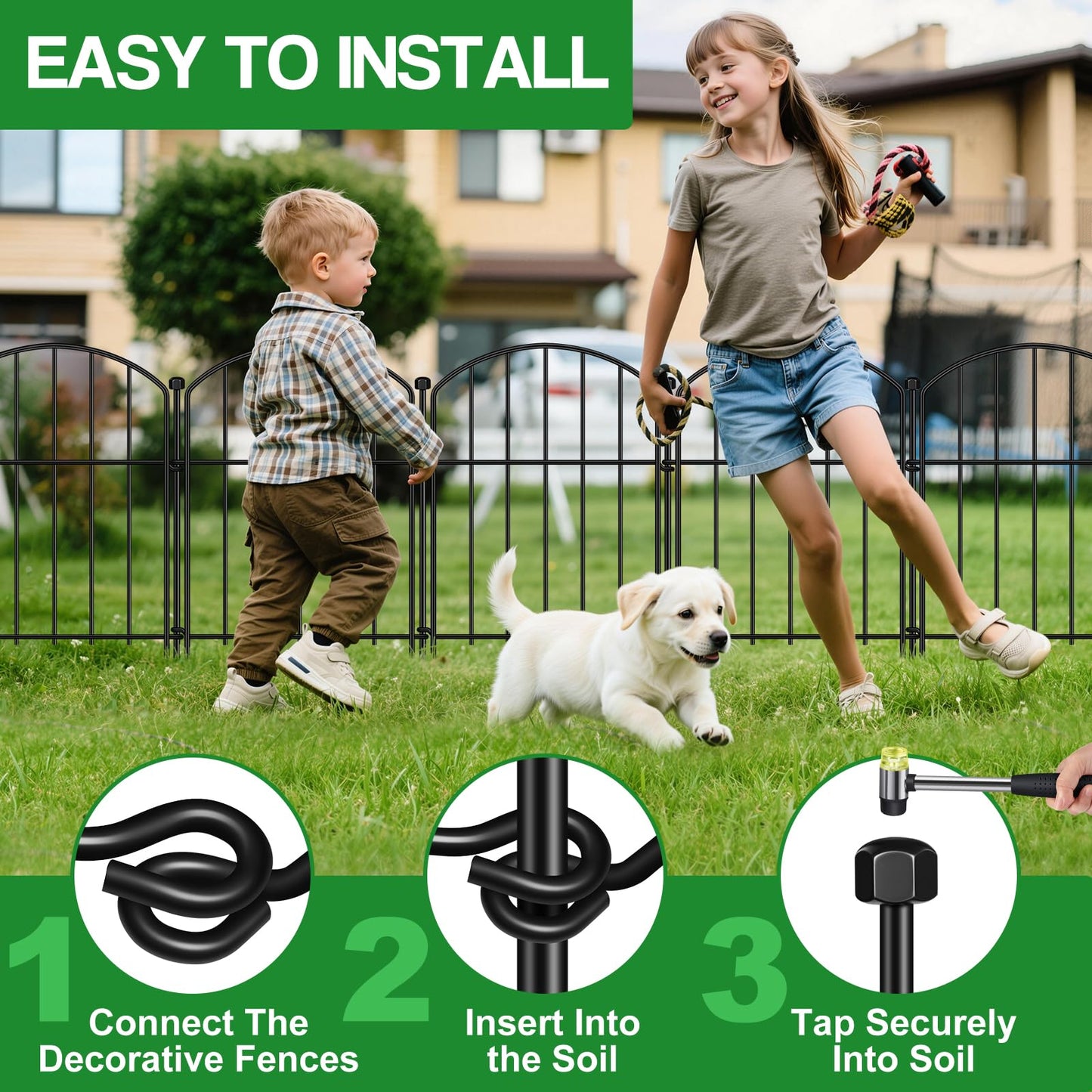 10 Pack Decorative Garden Fence Animal Barrier Fence, 17 in x 10 ft Rustproof Metal No Dig Fence Panels, Arched Small Garden Fence Barrier for Dog Rabbit Flower Bed Edging Yard Ground Patio Defense
